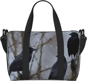 Sports Gym Bag for Women Men Travel Duffel Bag Tote Black Crow Birds Weekender Bag Canvas Carry on Overnight Bag for Travel Swimming Fitness Workout Sports Duffle Bag