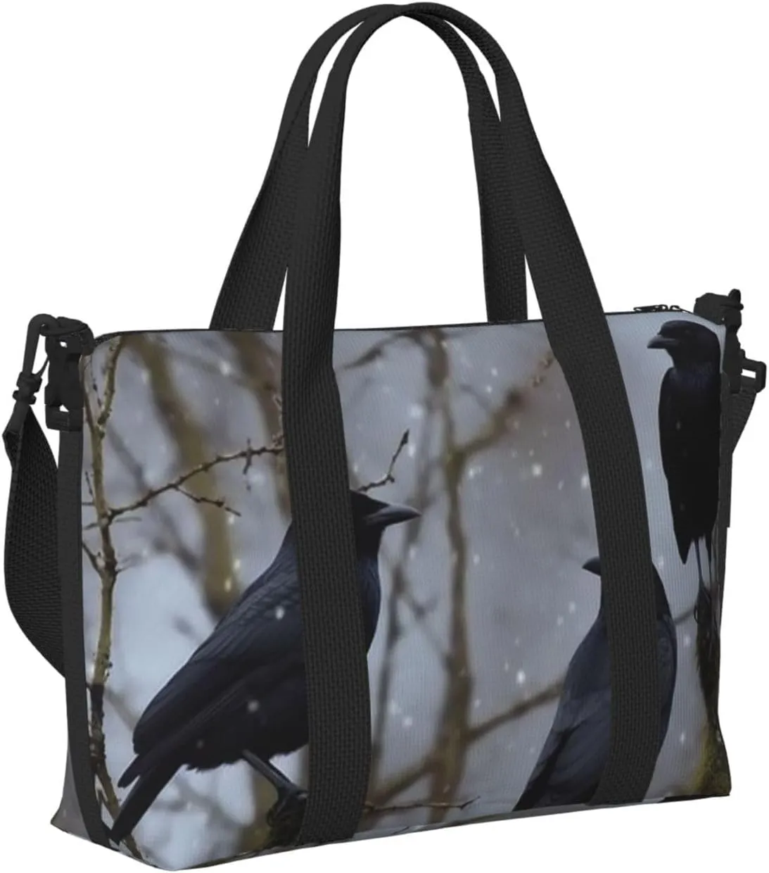 Sports Gym Bag for Women Men Travel Duffel Bag Tote Black Crow Birds Weekender Bag Canvas Carry on Overnight Bag for Travel Swimming Fitness Workout Sports Duffle Bag