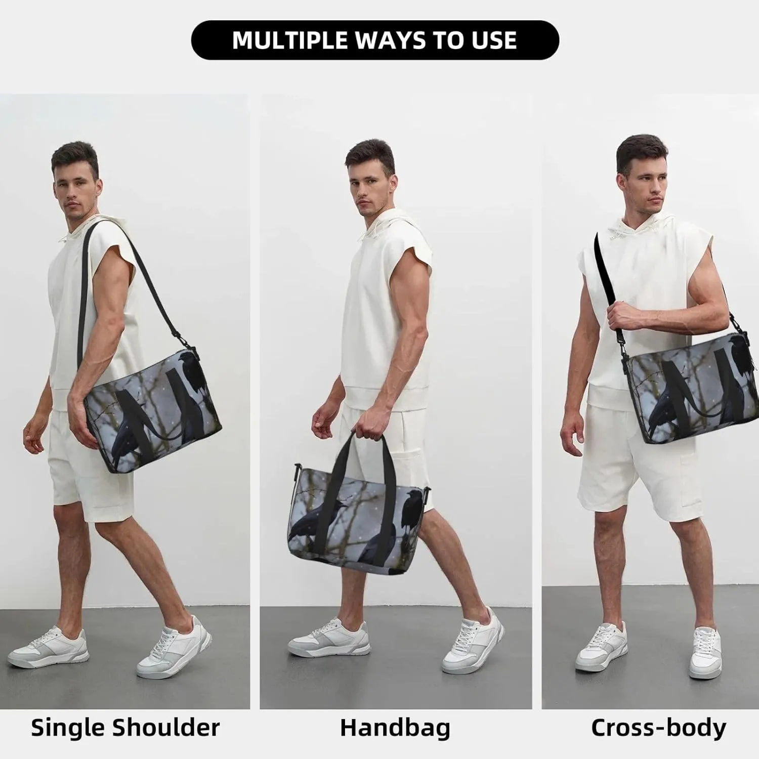 Sports Gym Bag for Women Men Travel Duffel Bag Tote Black Crow Birds Weekender Bag Canvas Carry on Overnight Bag for Travel Swimming Fitness Workout Sports Duffle Bag