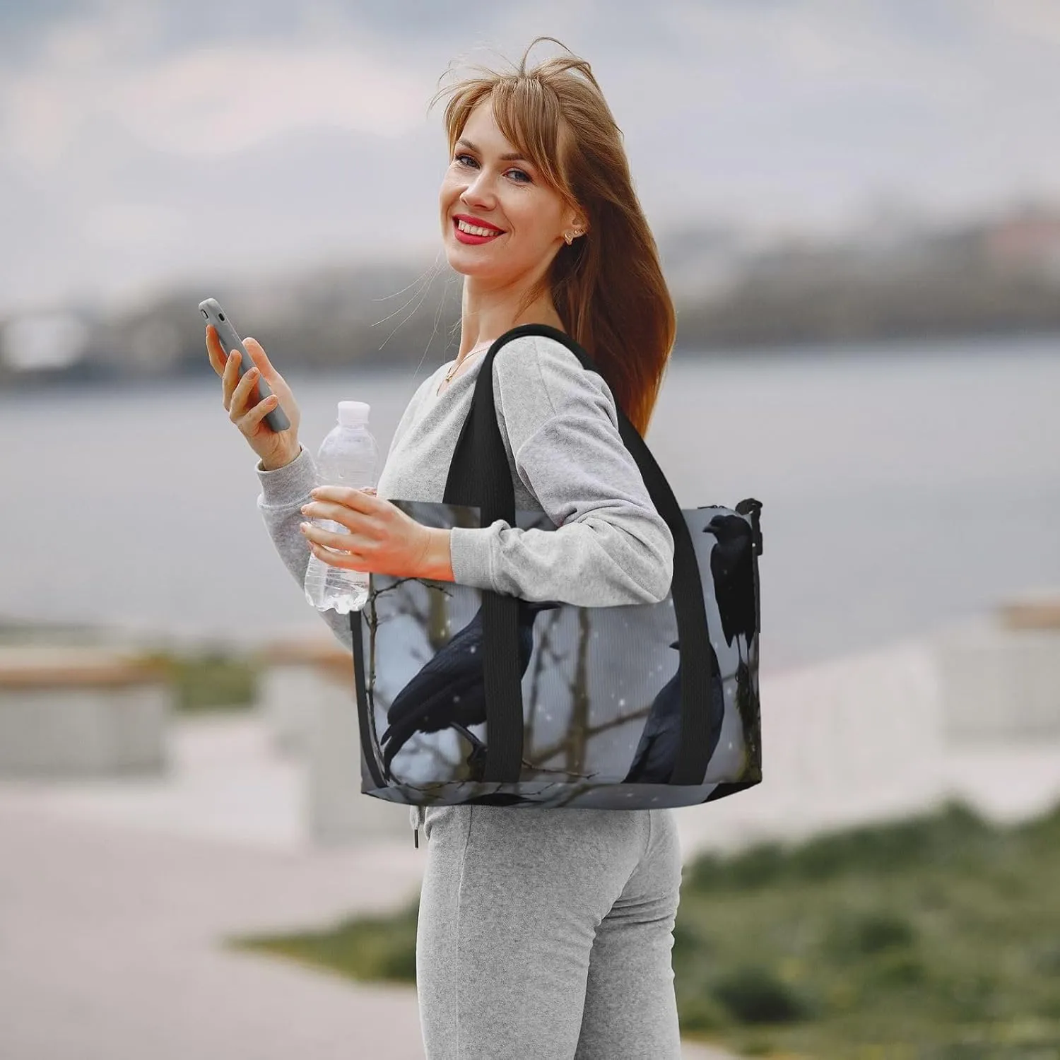 Sports Gym Bag for Women Men Travel Duffel Bag Tote Black Crow Birds Weekender Bag Canvas Carry on Overnight Bag for Travel Swimming Fitness Workout Sports Duffle Bag
