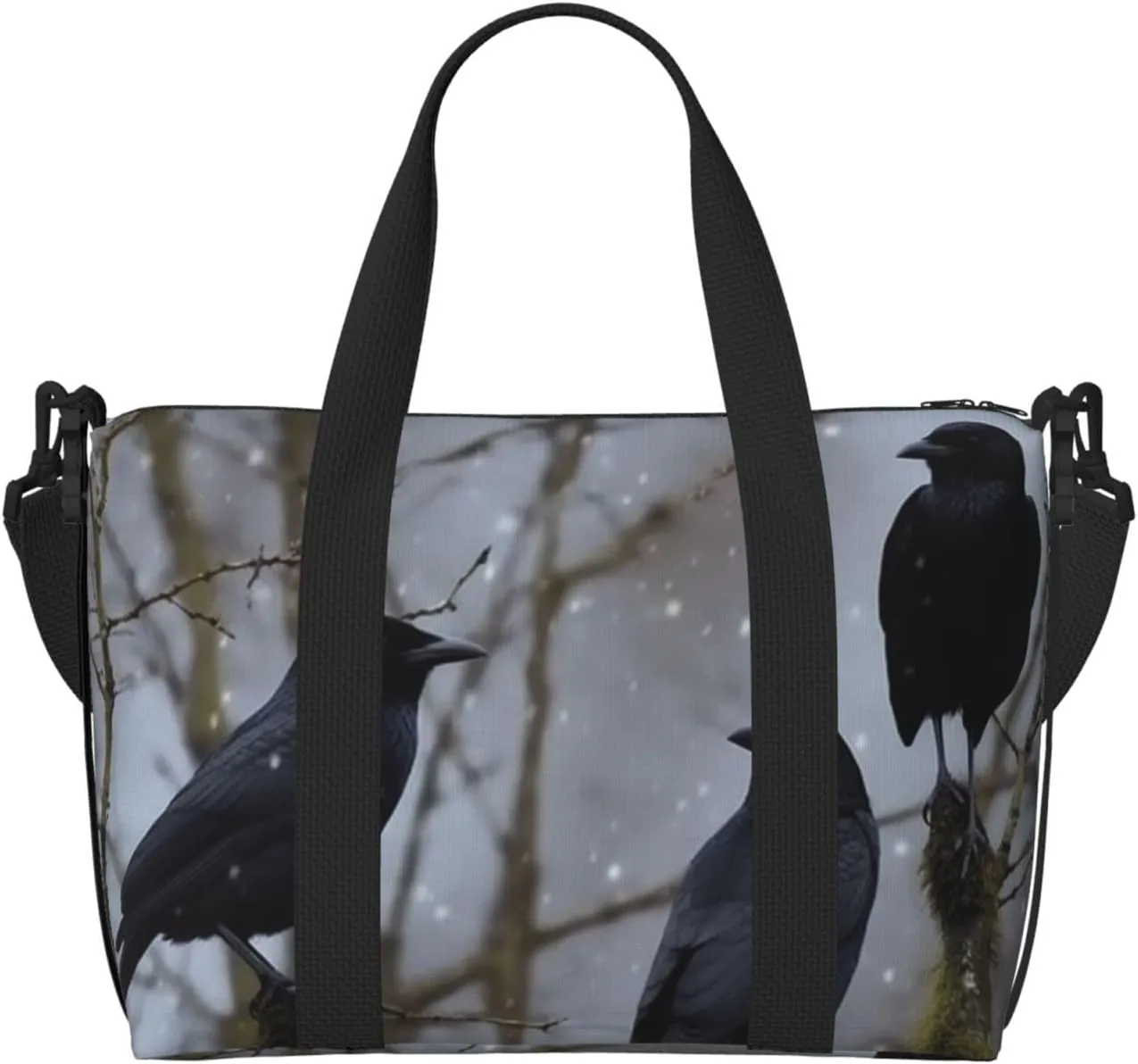 Sports Gym Bag for Women Men Travel Duffel Bag Tote Black Crow Birds Weekender Bag Canvas Carry on Overnight Bag for Travel Swimming Fitness Workout Sports Duffle Bag