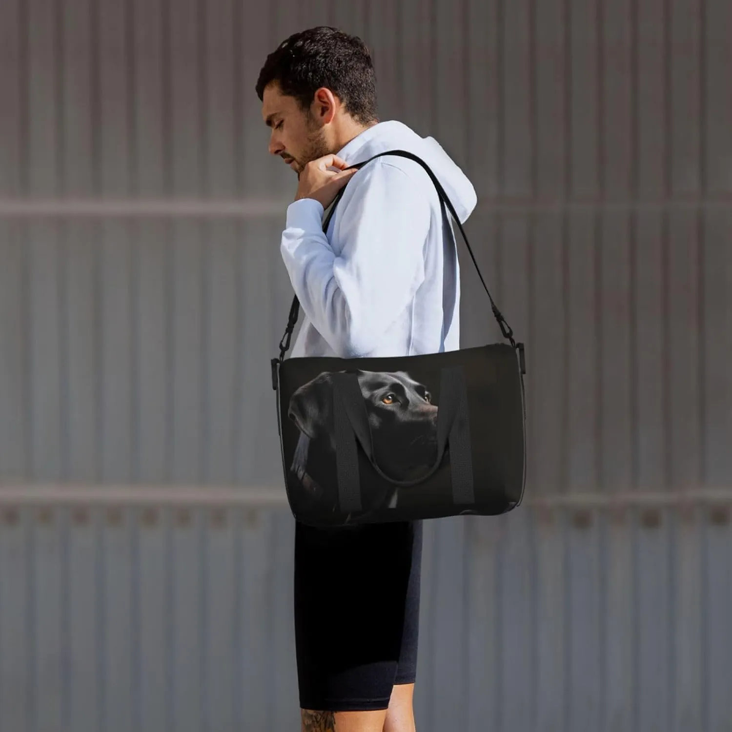 Sports Gym Bag for Women Men Travel Duffel Bag Tote Black Labrador Weekender Bag Canvas Carry on Overnight Bag for Travel Swimming Fitness Workout Sports Duffle Bag