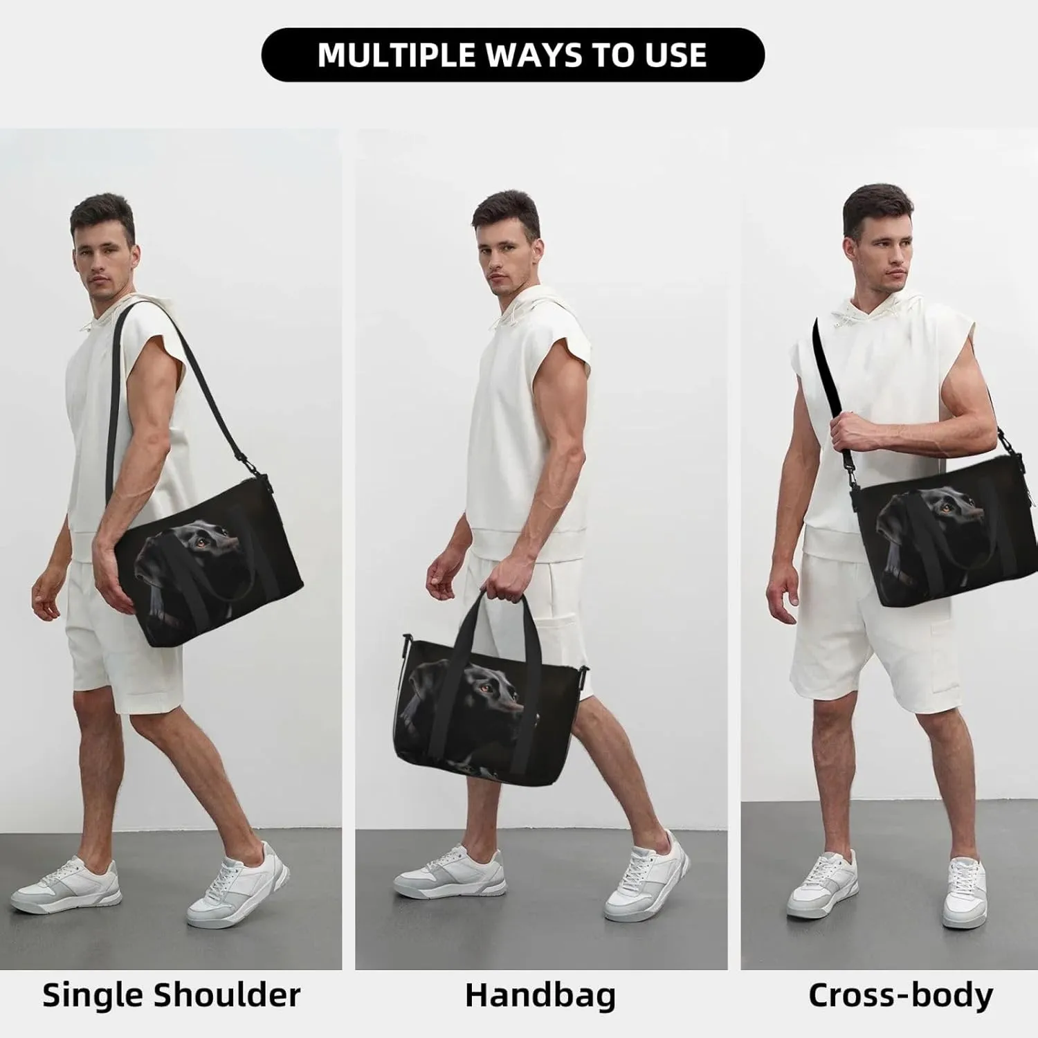 Sports Gym Bag for Women Men Travel Duffel Bag Tote Black Labrador Weekender Bag Canvas Carry on Overnight Bag for Travel Swimming Fitness Workout Sports Duffle Bag