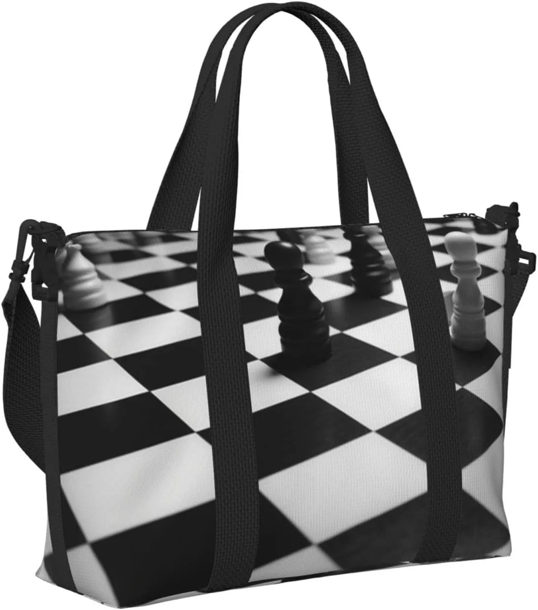 Sports Gym Bag for Women Men Travel Duffel Bag Tote Black White Chess Checkerboard Weekender Bag Canvas Carry on Overnight Bag for Travel Swimming Fitness Workout Sports Duffle Bag
