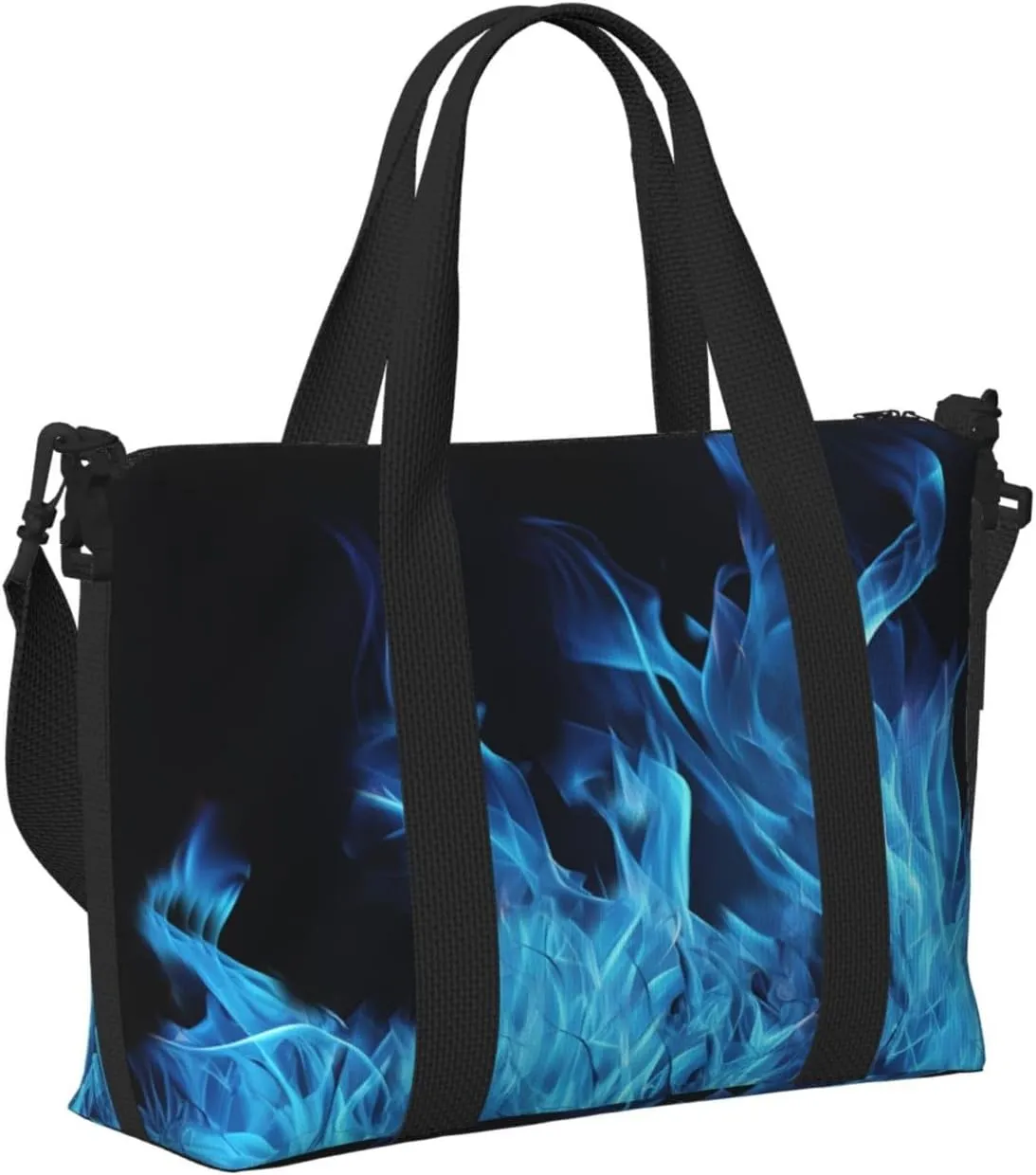 Sports Gym Bag for Women Men Travel Duffel Bag Tote Blue Flame Weekender Bag Canvas Carry on Overnight Bag for Travel Swimming Fitness Workout Sports Duffle Bag