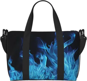 Sports Gym Bag for Women Men Travel Duffel Bag Tote Blue Flame Weekender Bag Canvas Carry on Overnight Bag for Travel Swimming Fitness Workout Sports Duffle Bag