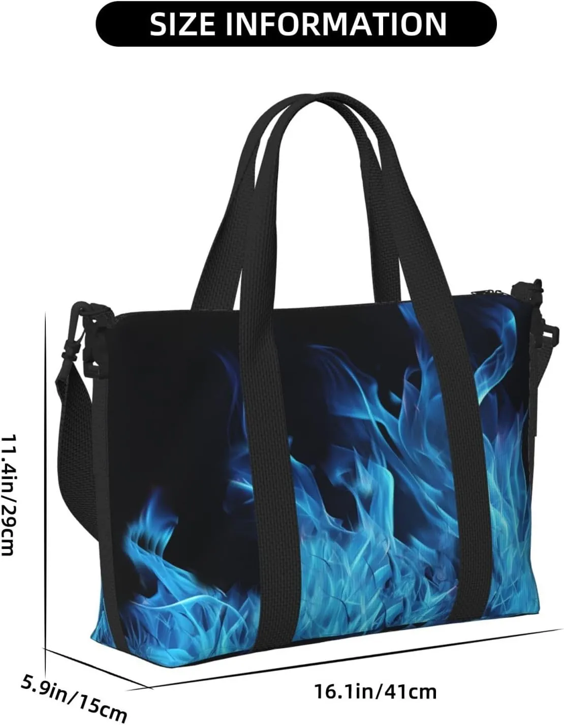 Sports Gym Bag for Women Men Travel Duffel Bag Tote Blue Flame Weekender Bag Canvas Carry on Overnight Bag for Travel Swimming Fitness Workout Sports Duffle Bag