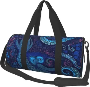 Sports Gym Bag for Women Men Travel Duffel Bag Tote Blue Octopus Weekender Bag Canvas Carry on Overnight Bag for Travel Swimming Fitness Workout Sports Duffle Bag