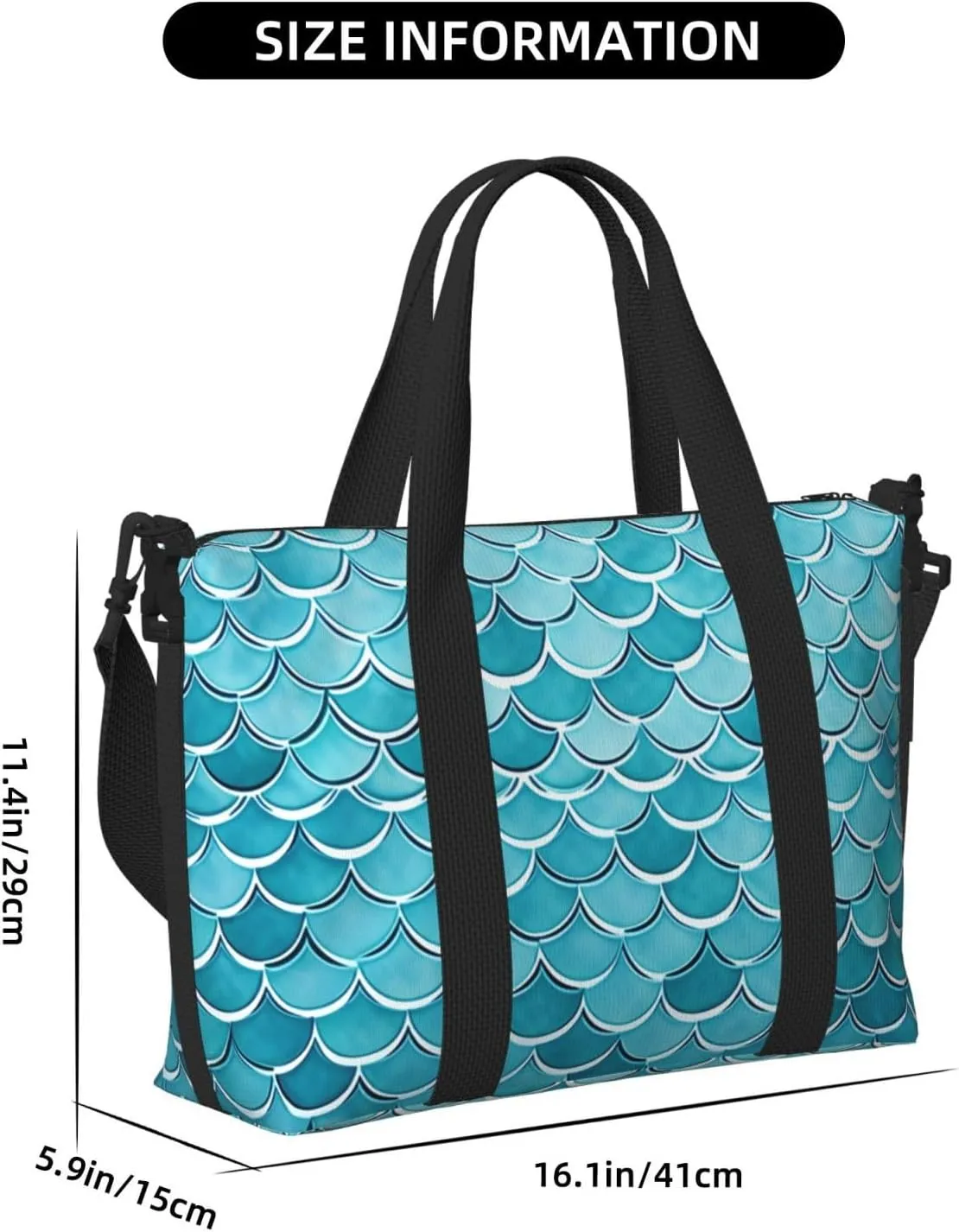 Sports Gym Bag for Women Men Travel Duffel Bag Tote Blue Waves Squama Mermaid Scale Weekender Bag Canvas Carry on Overnight Bag for Travel Swimming Fitness Workout Sports Duffle Bag