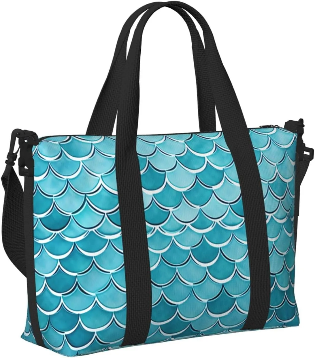 Sports Gym Bag for Women Men Travel Duffel Bag Tote Blue Waves Squama Mermaid Scale Weekender Bag Canvas Carry on Overnight Bag for Travel Swimming Fitness Workout Sports Duffle Bag
