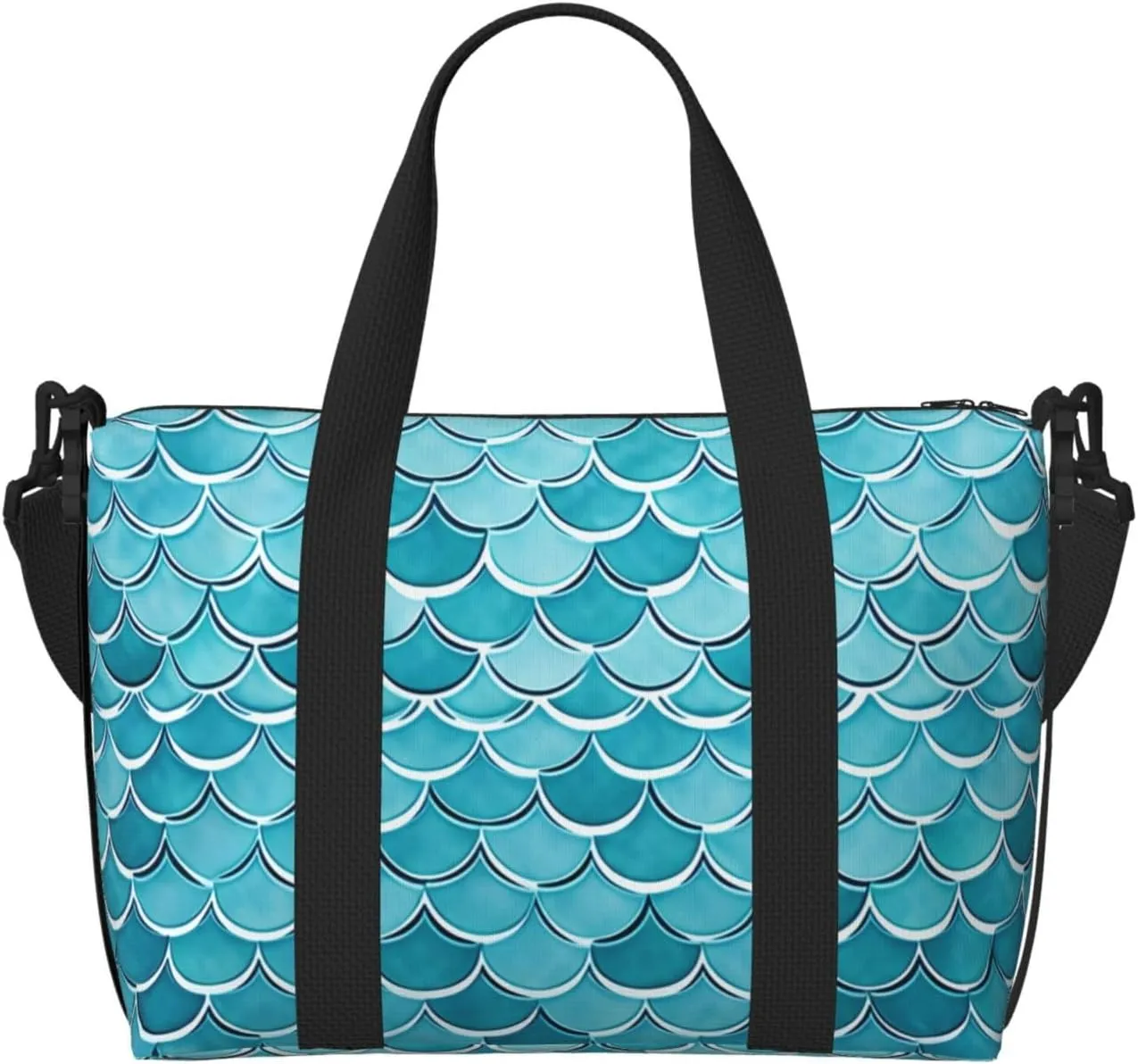 Sports Gym Bag for Women Men Travel Duffel Bag Tote Blue Waves Squama Mermaid Scale Weekender Bag Canvas Carry on Overnight Bag for Travel Swimming Fitness Workout Sports Duffle Bag