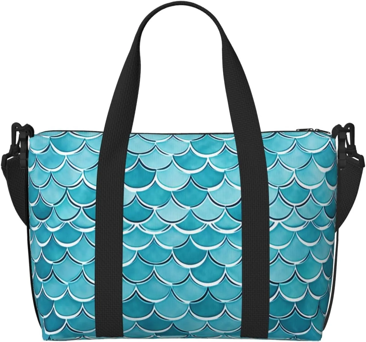 Sports Gym Bag for Women Men Travel Duffel Bag Tote Blue Waves Squama Mermaid Scale Weekender Bag Canvas Carry on Overnight Bag for Travel Swimming Fitness Workout Sports Duffle Bag