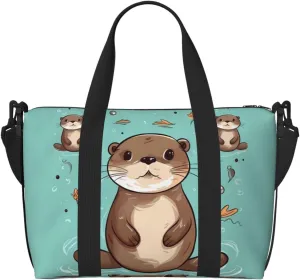 Sports Gym Bag for Women Men Travel Duffel Bag Tote Cartoon Cute Otter Weekender Bag Canvas Carry on Overnight Bag for Travel Swimming Fitness Workout Sports Duffle Bag