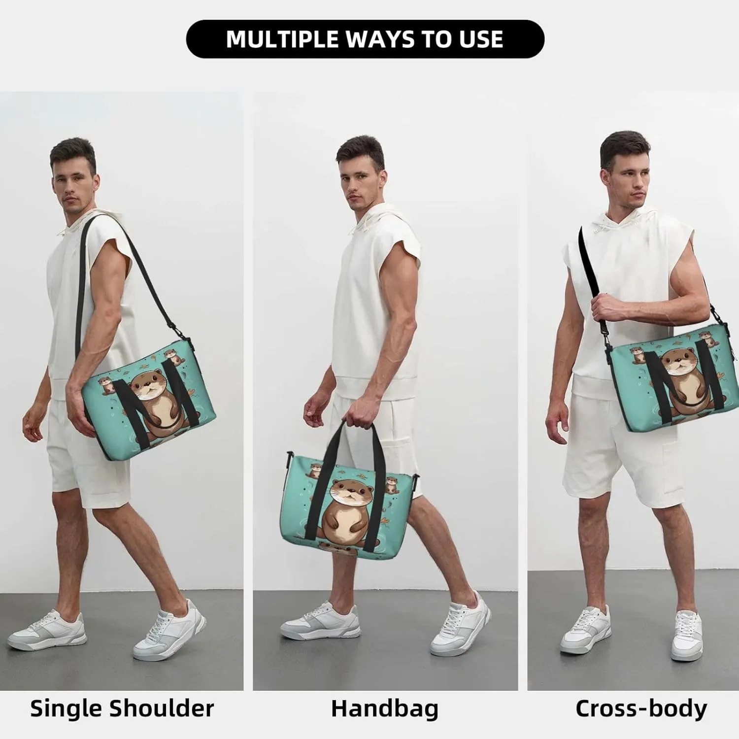 Sports Gym Bag for Women Men Travel Duffel Bag Tote Cartoon Cute Otter Weekender Bag Canvas Carry on Overnight Bag for Travel Swimming Fitness Workout Sports Duffle Bag
