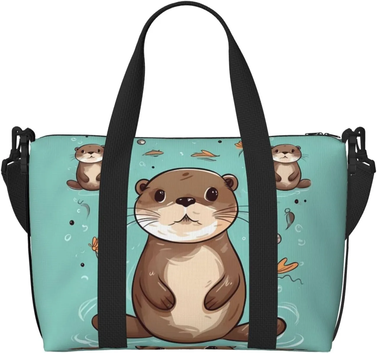 Sports Gym Bag for Women Men Travel Duffel Bag Tote Cartoon Cute Otter Weekender Bag Canvas Carry on Overnight Bag for Travel Swimming Fitness Workout Sports Duffle Bag