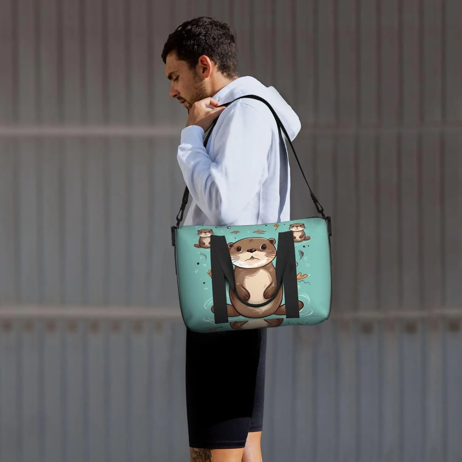 Sports Gym Bag for Women Men Travel Duffel Bag Tote Cartoon Cute Otter Weekender Bag Canvas Carry on Overnight Bag for Travel Swimming Fitness Workout Sports Duffle Bag