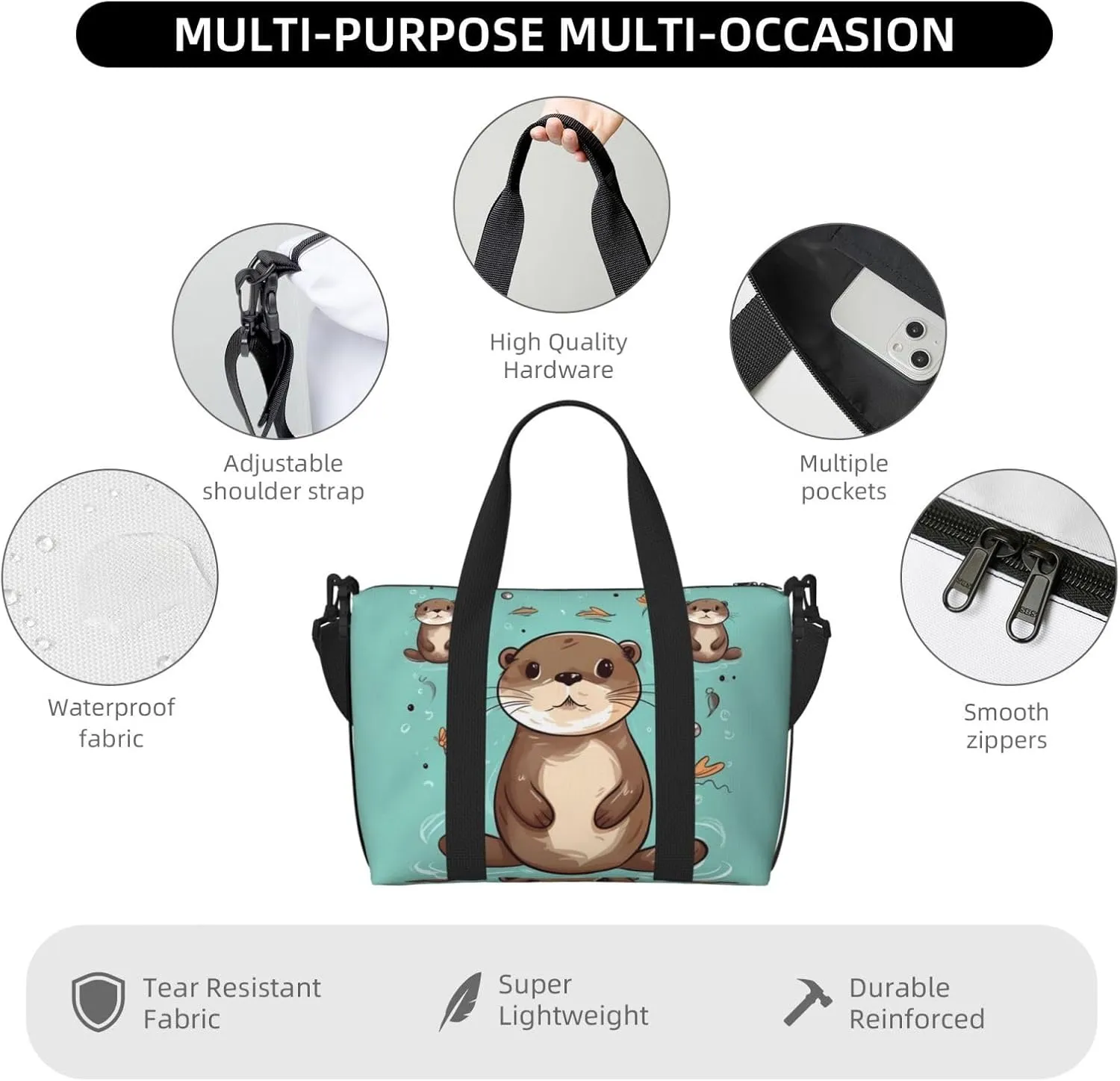 Sports Gym Bag for Women Men Travel Duffel Bag Tote Cartoon Cute Otter Weekender Bag Canvas Carry on Overnight Bag for Travel Swimming Fitness Workout Sports Duffle Bag