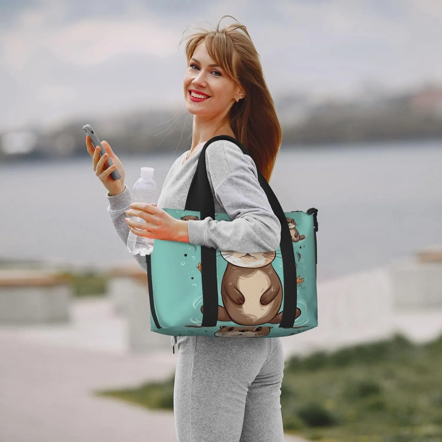 Sports Gym Bag for Women Men Travel Duffel Bag Tote Cartoon Cute Otter Weekender Bag Canvas Carry on Overnight Bag for Travel Swimming Fitness Workout Sports Duffle Bag