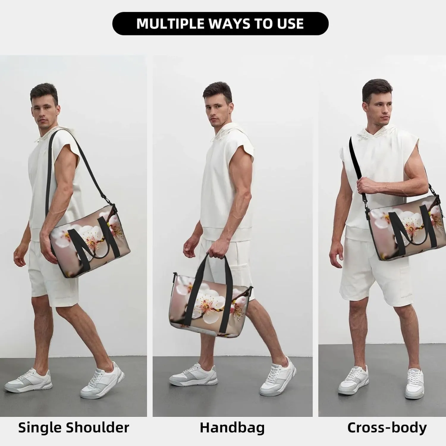 Sports Gym Bag for Women Men Travel Duffel Bag Tote Cherry Blossom Weekender Bag Canvas Carry on Overnight Bag for Travel Swimming Fitness Workout Sports Duffle Bag