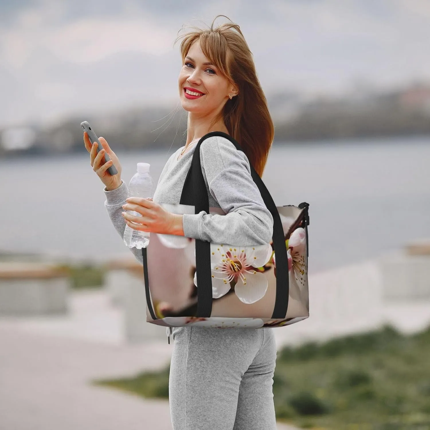Sports Gym Bag for Women Men Travel Duffel Bag Tote Cherry Blossom Weekender Bag Canvas Carry on Overnight Bag for Travel Swimming Fitness Workout Sports Duffle Bag