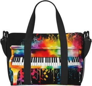 Sports Gym Bag for Women Men Travel Duffel Bag Tote Colorful Piano Keyboard Music Note Weekender Bag Canvas Carry on Overnight Bag for Travel Swimming Fitness Workout Sports Duffle Bag