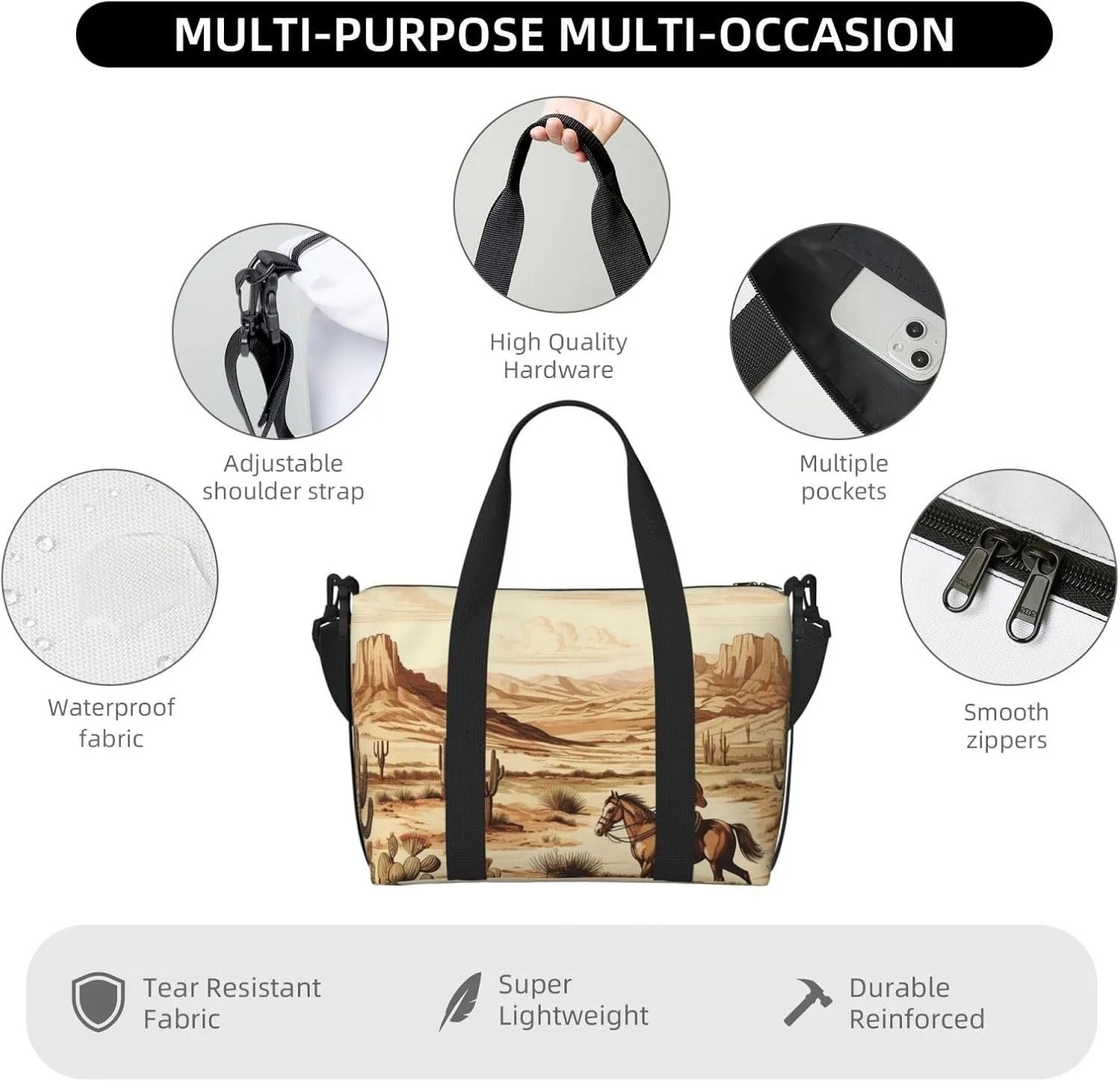 Sports Gym Bag for Women Men Travel Duffel Bag Tote Cowboys Riding Horses Weekender Bag Canvas Carry on Overnight Bag for Travel Swimming Fitness Workout Sports Duffle Bag