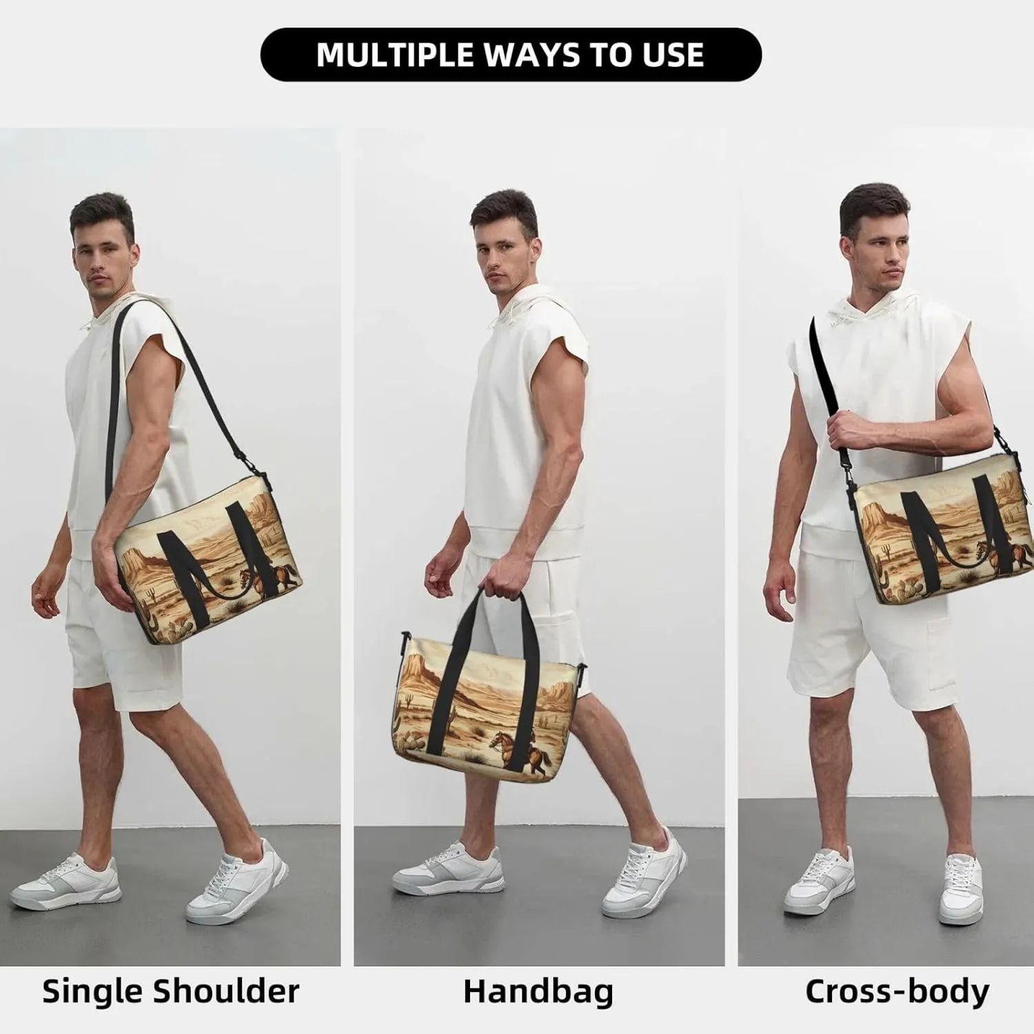 Sports Gym Bag for Women Men Travel Duffel Bag Tote Cowboys Riding Horses Weekender Bag Canvas Carry on Overnight Bag for Travel Swimming Fitness Workout Sports Duffle Bag