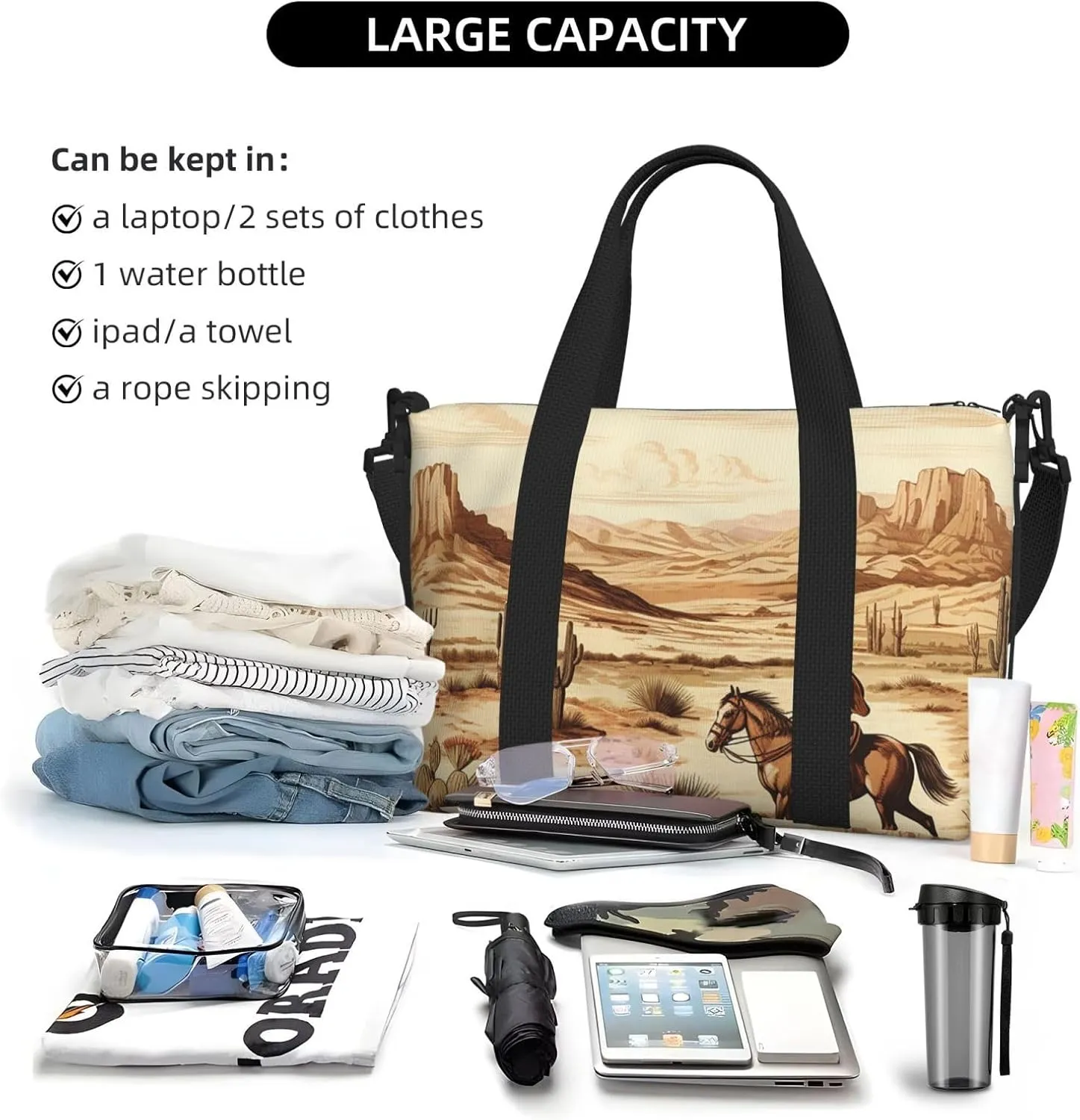 Sports Gym Bag for Women Men Travel Duffel Bag Tote Cowboys Riding Horses Weekender Bag Canvas Carry on Overnight Bag for Travel Swimming Fitness Workout Sports Duffle Bag