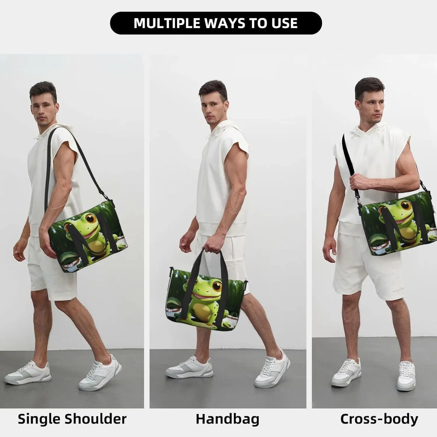 Sports Gym Bag for Women Men Travel Duffel Bag Tote cute frog Weekender Bag Canvas Carry on Overnight Bag for Travel Swimming Fitness Workout Sports Duffle Bag