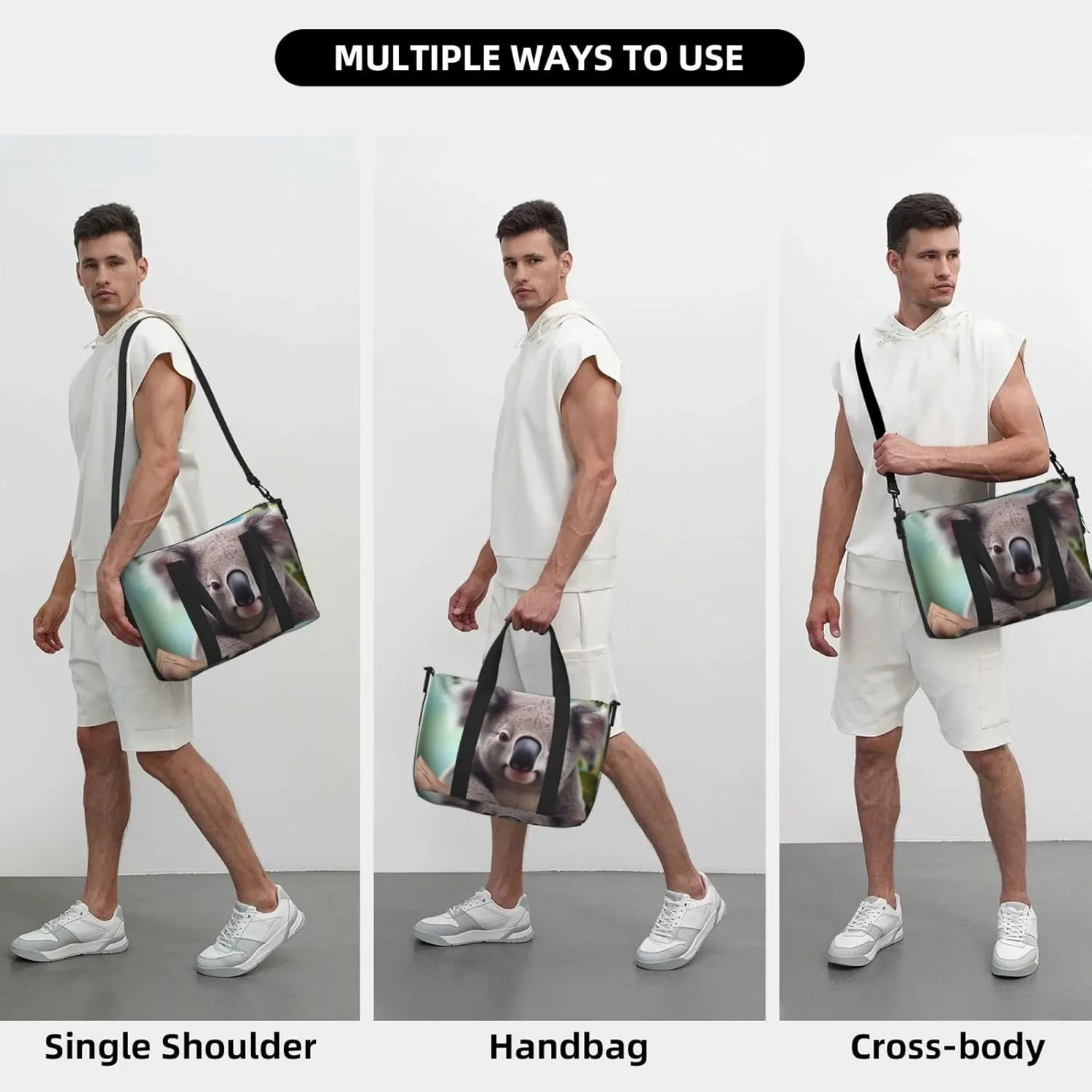 Sports Gym Bag for Women Men Travel Duffel Bag Tote Cute Koala Weekender Bag Canvas Carry on Overnight Bag for Travel Swimming Fitness Workout Sports Duffle Bag