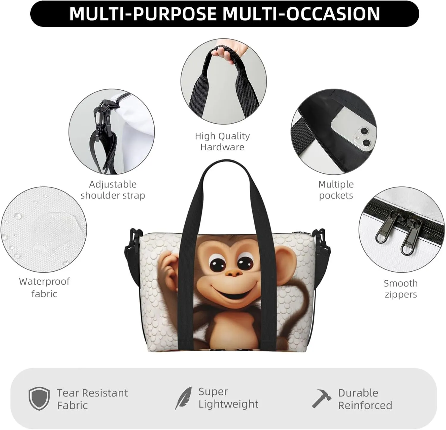Sports Gym Bag for Women Men Travel Duffel Bag Tote cute monkey Weekender Bag Canvas Carry on Overnight Bag for Travel Swimming Fitness Workout Sports Duffle Bag