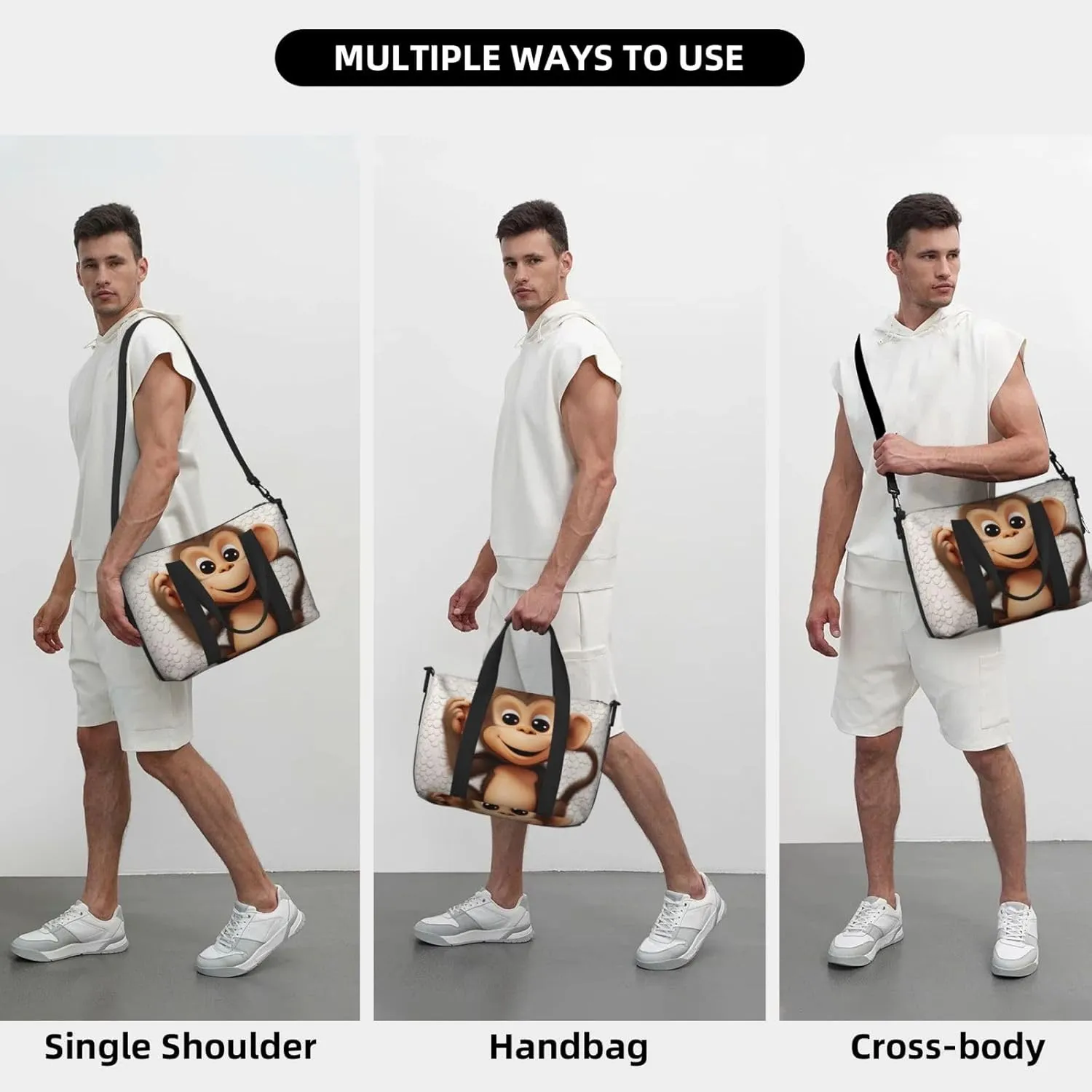 Sports Gym Bag for Women Men Travel Duffel Bag Tote cute monkey Weekender Bag Canvas Carry on Overnight Bag for Travel Swimming Fitness Workout Sports Duffle Bag