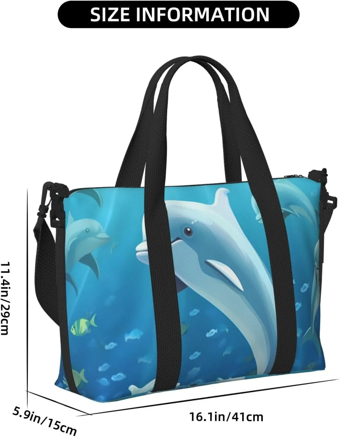 Sports Gym Bag for Women Men Travel Duffel Bag Tote Dolphin Weekender Bag Canvas Carry on Overnight Bag for Travel Swimming Fitness Workout Sports Duffle Bag