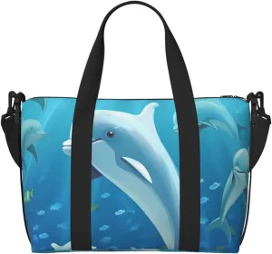 Sports Gym Bag for Women Men Travel Duffel Bag Tote Dolphin Weekender Bag Canvas Carry on Overnight Bag for Travel Swimming Fitness Workout Sports Duffle Bag