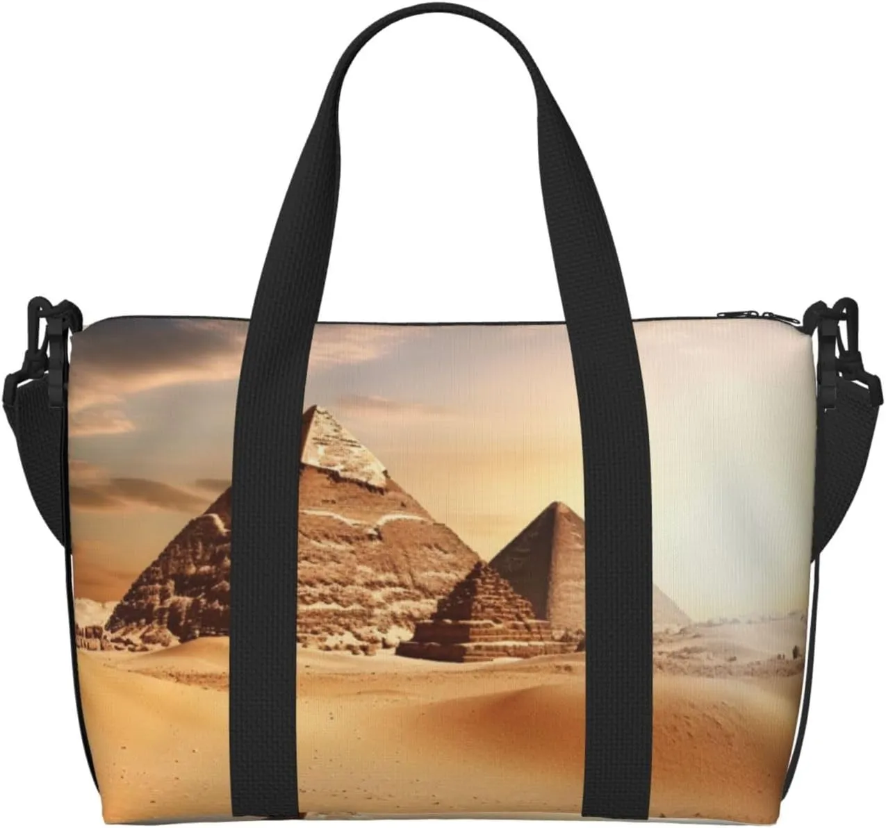 Sports Gym Bag for Women Men Travel Duffel Bag Tote Egyptian Pyramid in Desert Weekender Bag Canvas Carry on Overnight Bag for Travel Swimming Fitness Workout Sports Duffle Bag
