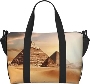 Sports Gym Bag for Women Men Travel Duffel Bag Tote Egyptian Pyramid in Desert Weekender Bag Canvas Carry on Overnight Bag for Travel Swimming Fitness Workout Sports Duffle Bag