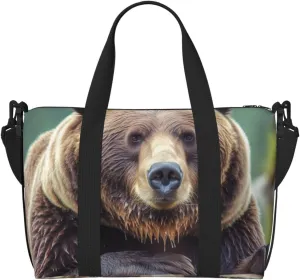 Sports Gym Bag for Women Men Travel Duffel Bag Tote Grizzly bear Weekender Bag Canvas Carry on Overnight Bag for Travel Swimming Fitness Workout Sports Duffle Bag