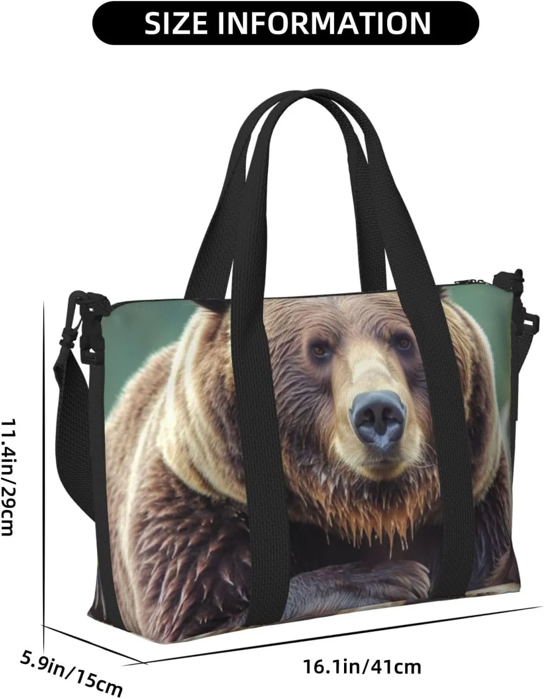 Sports Gym Bag for Women Men Travel Duffel Bag Tote Grizzly bear Weekender Bag Canvas Carry on Overnight Bag for Travel Swimming Fitness Workout Sports Duffle Bag