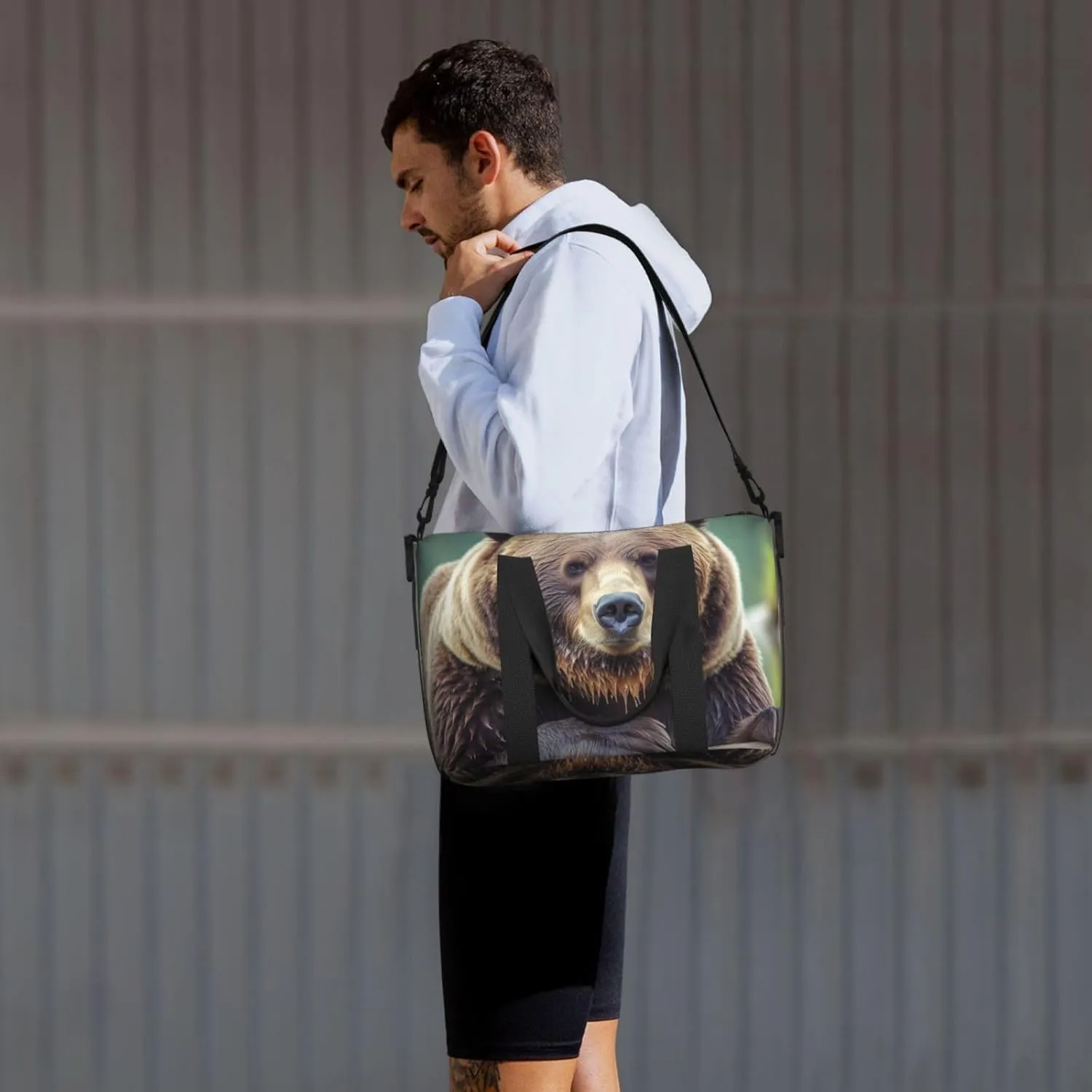 Sports Gym Bag for Women Men Travel Duffel Bag Tote Grizzly bear Weekender Bag Canvas Carry on Overnight Bag for Travel Swimming Fitness Workout Sports Duffle Bag