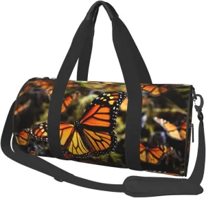 Sports Gym Bag for Women Men Travel Duffel Bag Tote Heaps of Orange Monarch Butterflies Weekender Bag Canvas Carry on Overnight Bag for Travel Swimming Fitness Workout Sports Duffle Bag