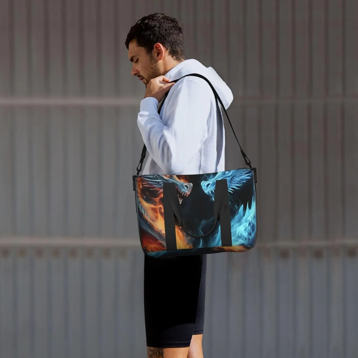 Sports Gym Bag for Women Men Travel Duffel Bag Tote Ice and Fire Dragons Weekender Bag Canvas Carry on Overnight Bag for Travel Swimming Fitness Workout Sports Duffle Bag