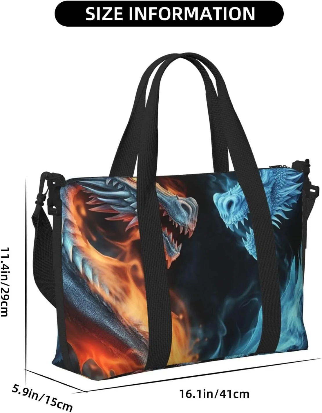Sports Gym Bag for Women Men Travel Duffel Bag Tote Ice and Fire Dragons Weekender Bag Canvas Carry on Overnight Bag for Travel Swimming Fitness Workout Sports Duffle Bag