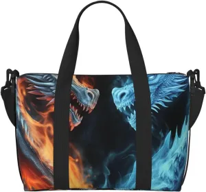 Sports Gym Bag for Women Men Travel Duffel Bag Tote Ice and Fire Dragons Weekender Bag Canvas Carry on Overnight Bag for Travel Swimming Fitness Workout Sports Duffle Bag