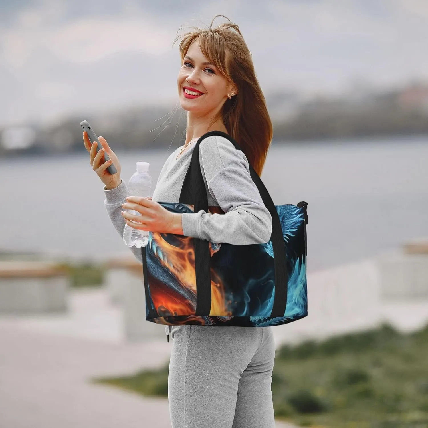 Sports Gym Bag for Women Men Travel Duffel Bag Tote Ice and Fire Dragons Weekender Bag Canvas Carry on Overnight Bag for Travel Swimming Fitness Workout Sports Duffle Bag