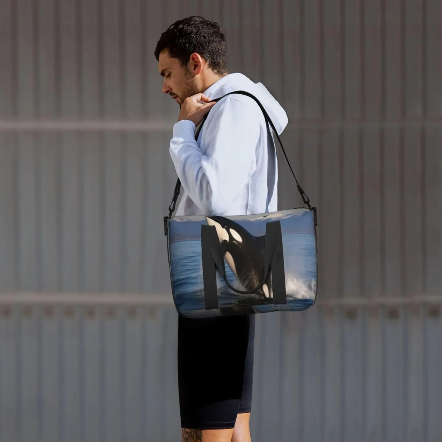 Sports Gym Bag for Women Men Travel Duffel Bag Tote Killer Whale Weekender Bag Canvas Carry on Overnight Bag for Travel Swimming Fitness Workout Sports Duffle Bag