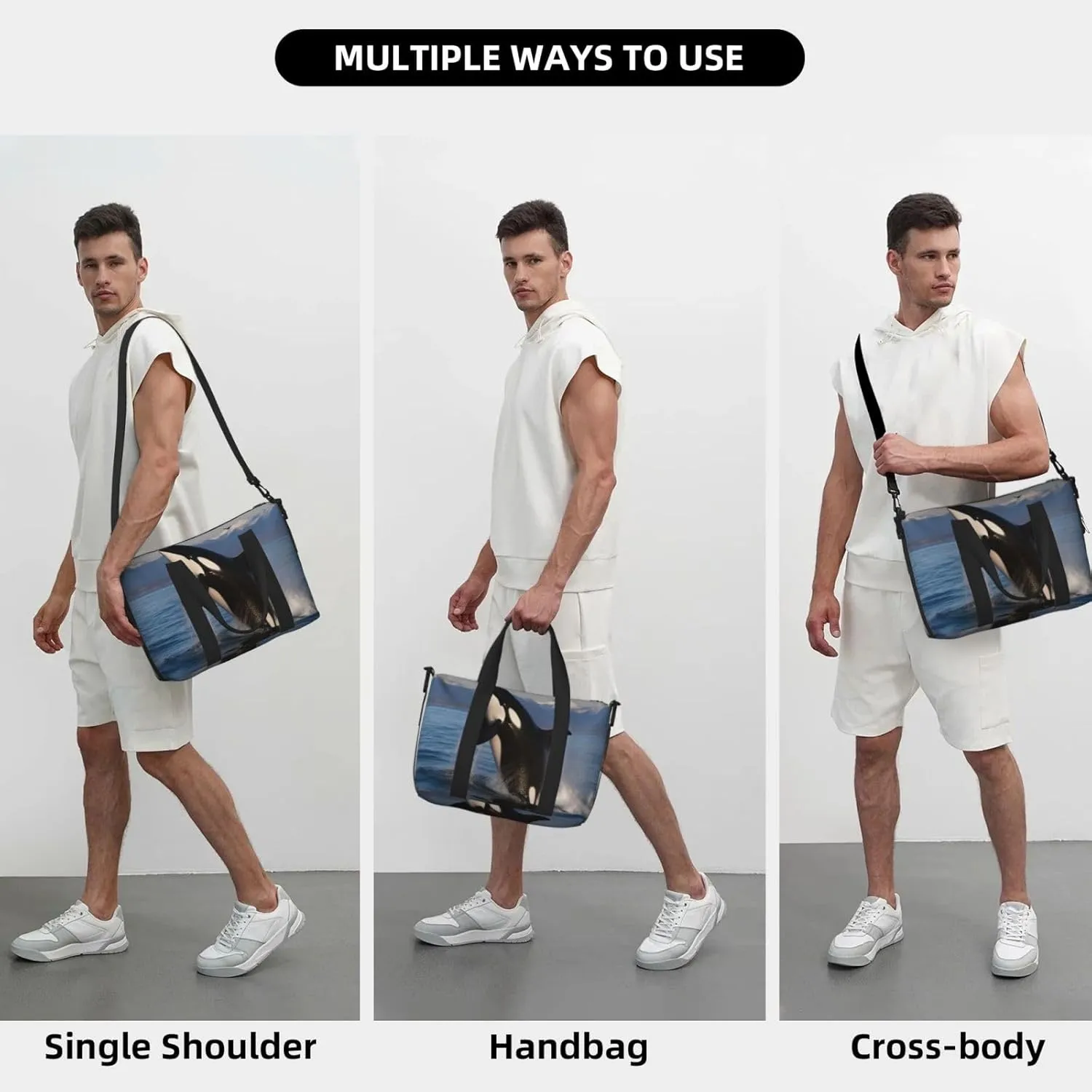 Sports Gym Bag for Women Men Travel Duffel Bag Tote Killer Whale Weekender Bag Canvas Carry on Overnight Bag for Travel Swimming Fitness Workout Sports Duffle Bag