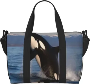 Sports Gym Bag for Women Men Travel Duffel Bag Tote Killer Whale Weekender Bag Canvas Carry on Overnight Bag for Travel Swimming Fitness Workout Sports Duffle Bag