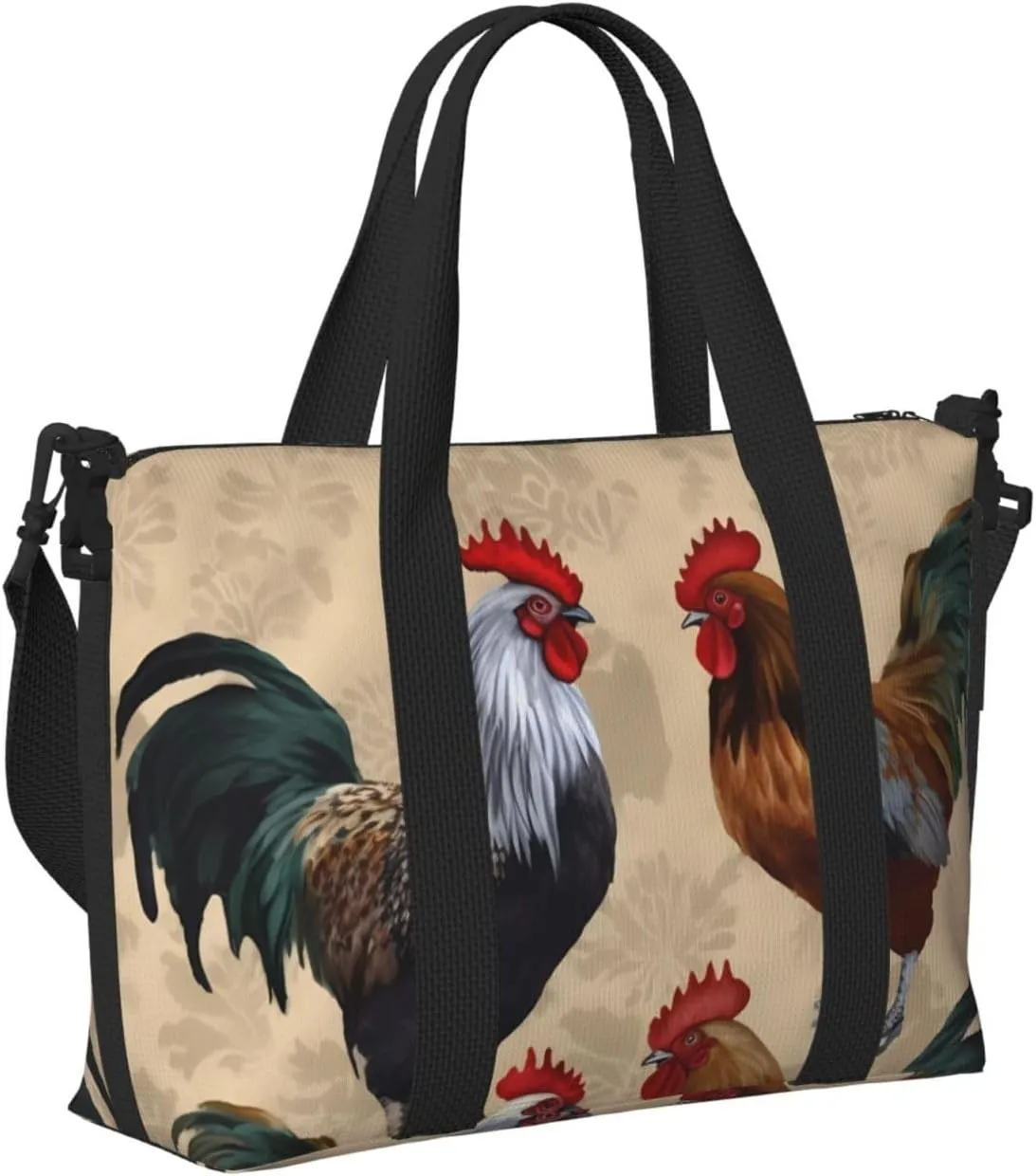 Sports Gym Bag for Women Men Travel Duffel Bag Tote Rooster and Chicken Print Weekender Bag Canvas Carry on Overnight Bag for Travel Swimming Fitness Workout Sports Duffle Bag