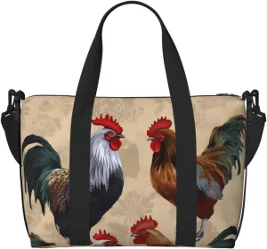 Sports Gym Bag for Women Men Travel Duffel Bag Tote Rooster and Chicken Print Weekender Bag Canvas Carry on Overnight Bag for Travel Swimming Fitness Workout Sports Duffle Bag