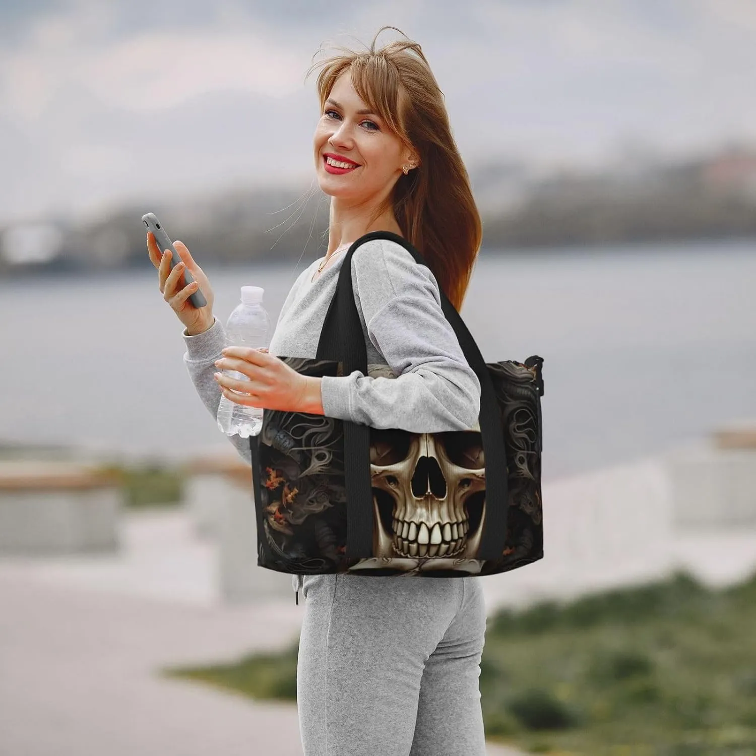 Sports Gym Bag for Women Men Travel Duffel Bag Tote Skulls Weekender Bag Canvas Carry on Overnight Bag for Travel Swimming Fitness Workout Sports Duffle Bag